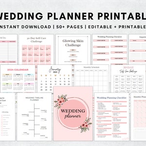 Plantilla imprimible del planificador de bodas, planificador digital de bodas, carpeta de bodas, listas de verificación de planificación de bodas, itinerario de bodas pdf