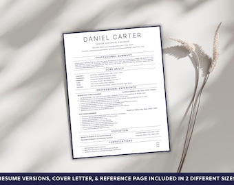 Minimal Software Developer Resume Template | Editable Canva CV for Software Engineer | ATS Friendly Resume Bundle | Instant Download