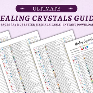 Naslaggids afdrukbare helende kristallen, betekenisgids kristal, referentieblad voor edelstenen, digitale kristalkaarten, Instant download