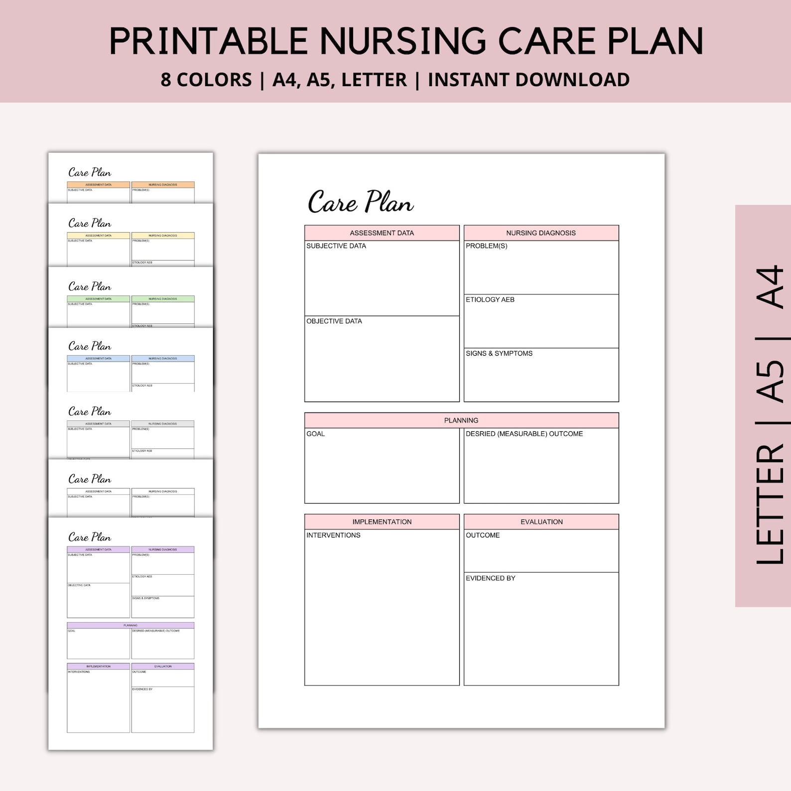 Nursing Care Plan Printable, ADPIE Nursing Study Guide, Nursing ...