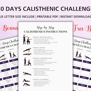 30 Day Calisthenics Challenge Printable PDF, Beginner Bodyweight Workout Plan, At Home Fitness Tracker, Full Body Exercise Routine