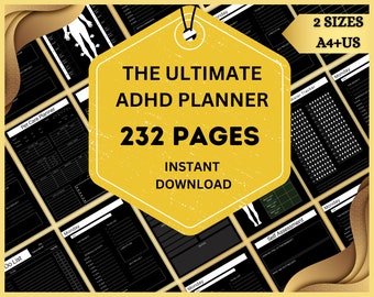 Planificador de TDAH en modo oscuro para adultos, Planificador de TDAH imprimible, Planificador de productividad de TDAH, planificador digital de TDAH, planificador diario de TDAH, PDF