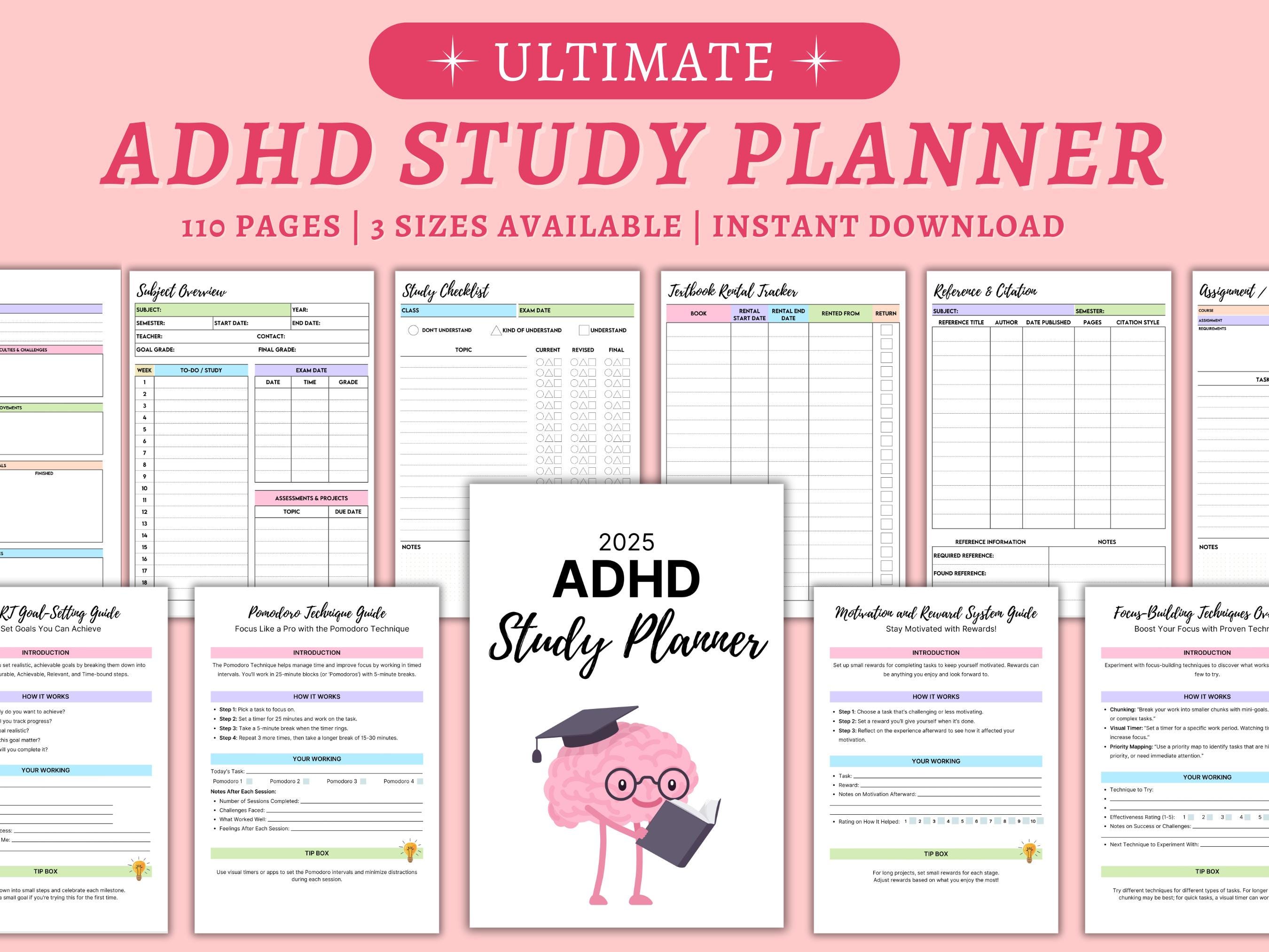 2025 Adhd Student Planner Printable, Study Planner Bundle, Adhd Study ...