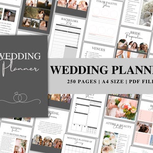 250 pagina&#39;s Wedding Planner Template Bundel, Wedding Planner Template Afdrukbaar, Wedding Planning Checklist, Wedding Route, Canva bewerkbaar