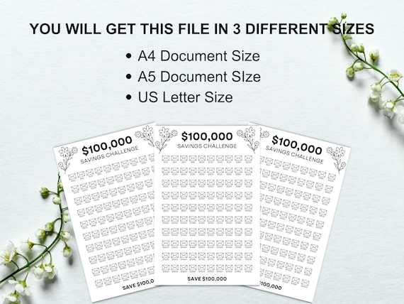 100000 Savings Challenge Printable, 100 Envelope Challenge