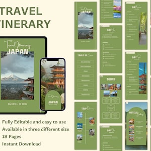 Japan Travel Itinerary Template, Editable Travel Planner, Digital Travel Guide, Digital Vacation Schedule, Travel Agent Planner, Canva