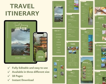 Modèle d'itinéraire au Japon Canva, planificateur de voyage modifiable, programme de vacances PDF, téléchargement immédiat
