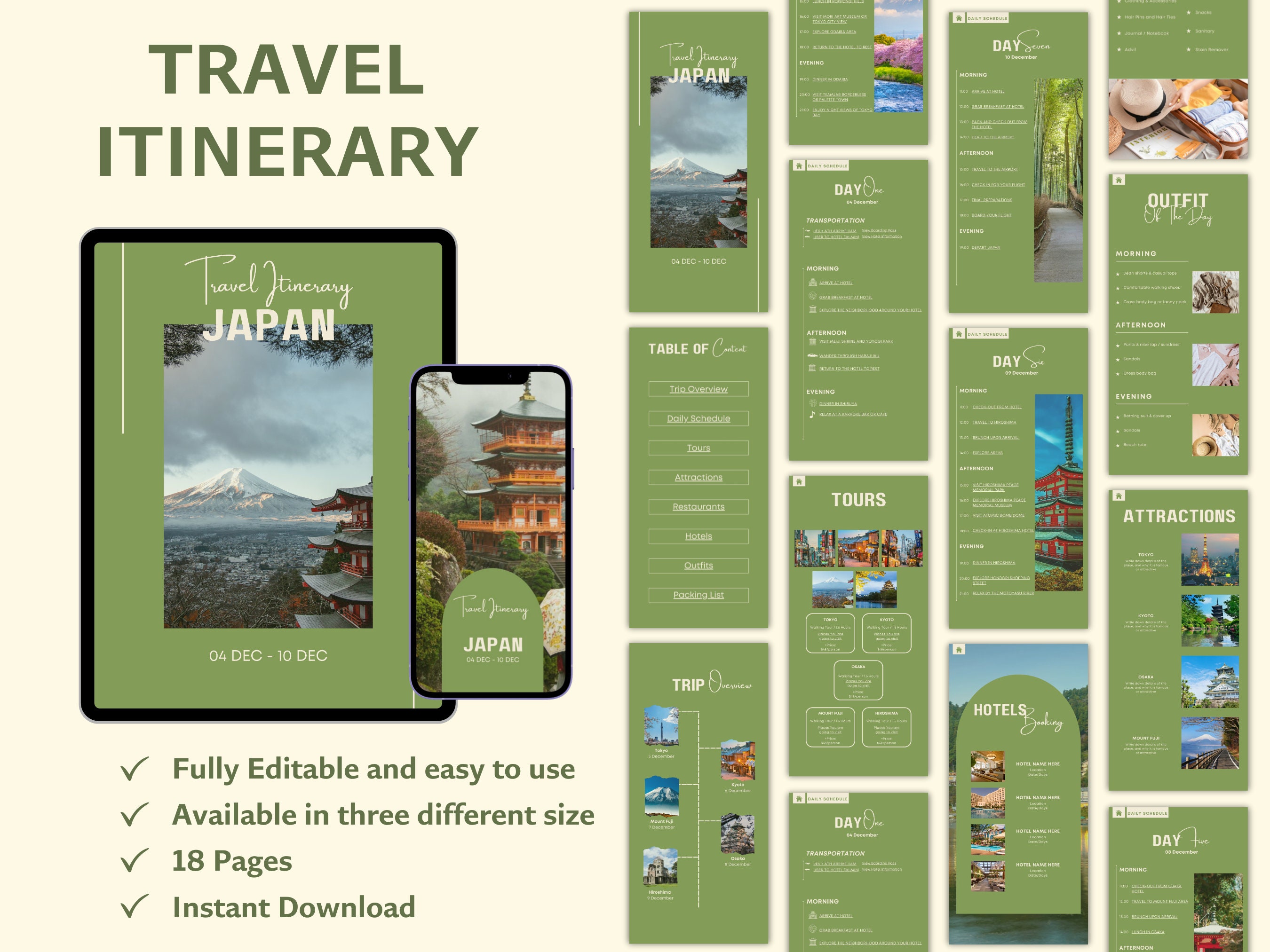 Japan Itinerary Template Canva, Editable Travel Planner, Vacation