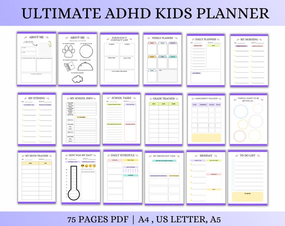 ADHD Planner For Kids, Adhd Planner Printable, ADHD Productivity Planner, adhd digital planner, adhd daily planner, adhd life planner PDF