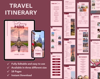 Sjabloon voor Parijs reisplan Canva, bewerkbare reisplanner, vakantieplanning pdf, Instant Download