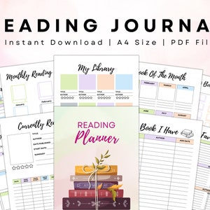 Book Reading Planner Bundle Printable, Reading Planner, Book Review Journal Book Summary, Printable Bookshelf Reading Tracker