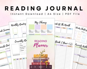 Planner di lettura di libri stampabile / Tracker di registro di lettura / Diario di lettura per lettori / Modello di elenco e recensione di libri / Planner letterario stampabile