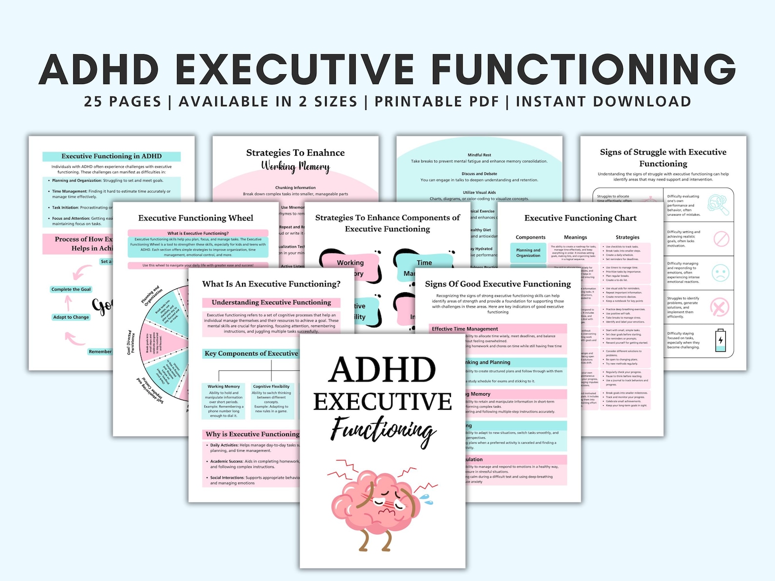 ADHD Executive Functioning Printable Bundle, 50 Visual Cards + 25 ...