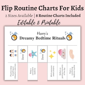 Editable Kids Flip Routine Chart, Bedtime Routine Chart, Kids Daily Routine Cards, Visual schedule for kids toddler chore chart