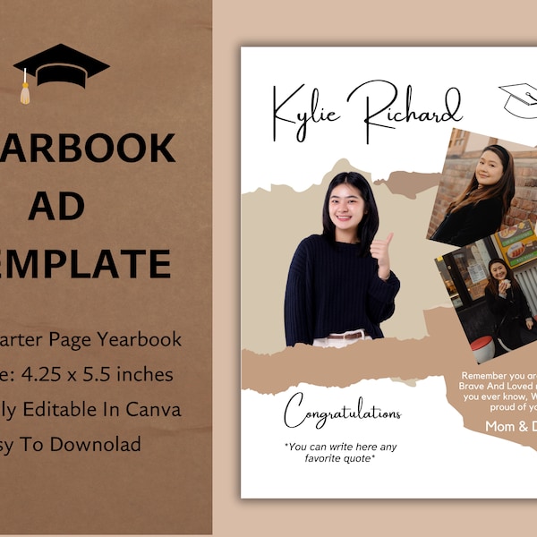 Quarter Page Graduation Ad Yearbook, Custom Yearbook Template, Editable Graduation Photo Collage, High School Yearbook, Grad Tribute Ad