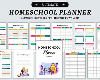 Homeschool Planner Printable, Homeschool Printable Organizer, Weekly Lesson Plan, Habit Tracker, Assignment Tracker, Instant Download