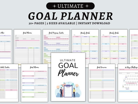 Ultimate Goal Planner Printable, 90 Days Goals Tracker, Monthly, Yearly, Quarterly, Long term Goals, Goal Progress Tracker, Yearly Road MAP