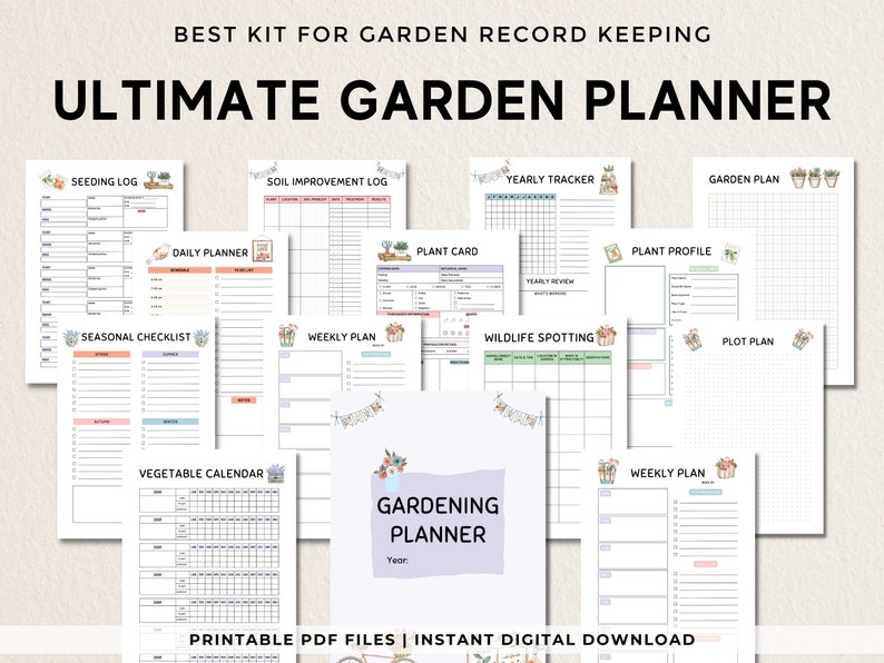 Gardening Planner, Printable, Garden Planner, Plant Planner, Garden Journal, Garden Organizer, Plants Records, Garden Expenses, Harvest Calendar, Crop Rotation, Seasonal Checklist, Gardening Logbook