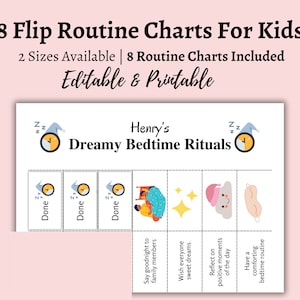 Editable Kids Flip Routine Chart, Bedtime Routine Chart, Kids Daily Routine Cards, Visual schedule for kids toddler chore chart