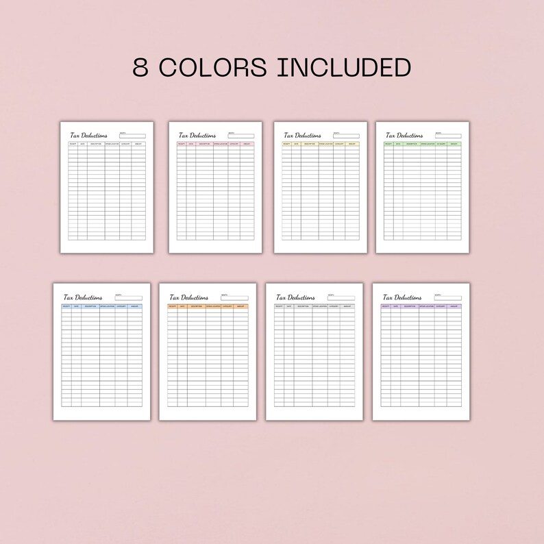 Tax Deduction Tracker Printable Business Tax Log Expenses | Etsy