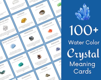 100 Editable Water color Crystal Meaning Cards, Printable Gemstone Meaning Cards, Printable Gemstone Cards, Digital Crystal Cards