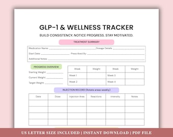 GLP-1 Wellness Tracker | Weight Loss Injection Tracker | Semaglutide Journal | Medication Log | Progress Tracker | Instant Download PDF