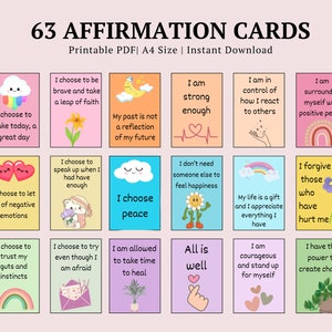 63 Affirmation Cards Printable, Affirmation Cards Digital, Vision Board Printables, Affirmation Cards Deck, Positive Affirmation Cards Pdf