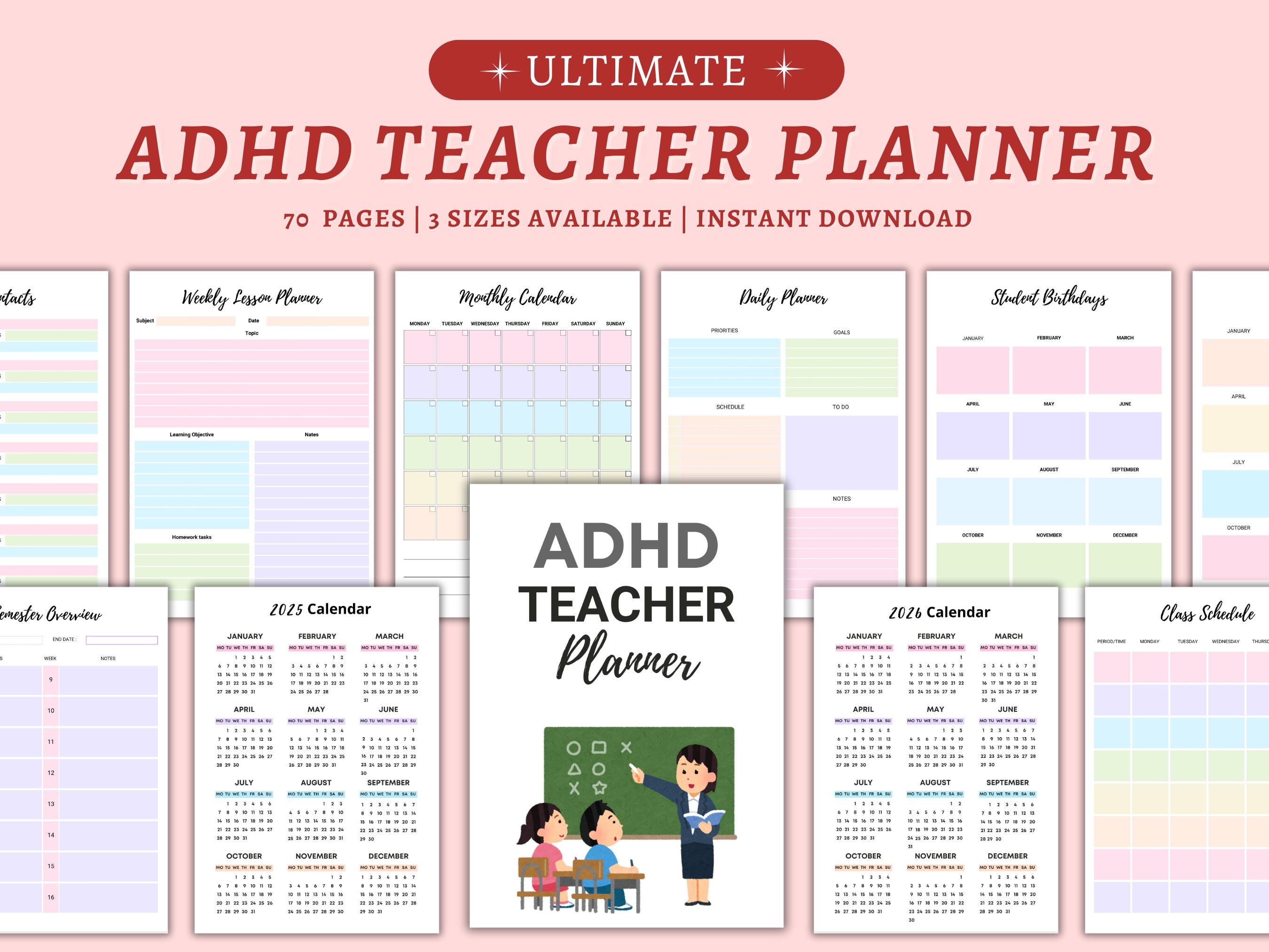ADHD Teacher Planner Printable: 2025-2026 Lesson Plans (PDF)