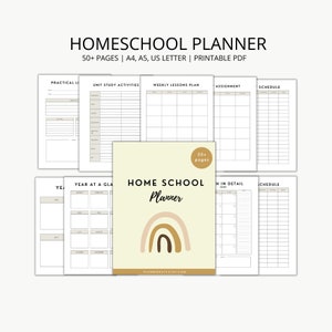 Boho Homeschool Planner Imprimible, Planificador de lecciones, horario de educación en el hogar, plan de estudios preescolar, imprimibles de educación en el hogar, asistencia a la escuela en el hogar
