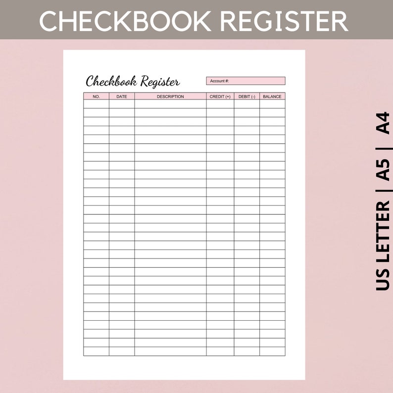 Checkbook Register Printable Finance Tracker Check Register Etsy