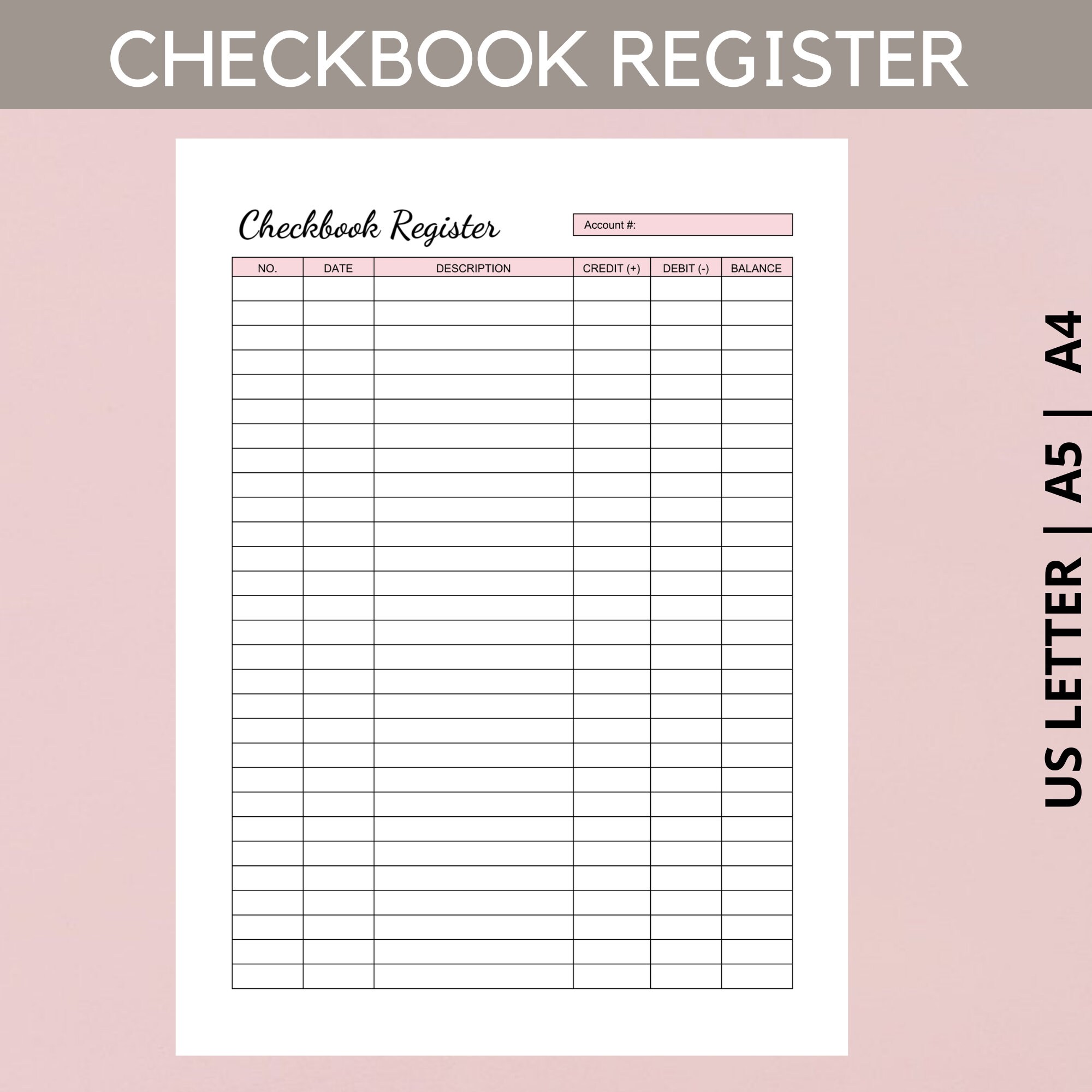 Checkbook Register Printable, Finance Tracker, Check Register, Bank ...