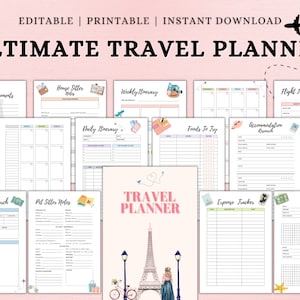 Editable Travel Planner Template,Trip Itinerary Planner, Travel Journal, Canva Vacation Planner, Holiday Planner, A4, Letter, A5