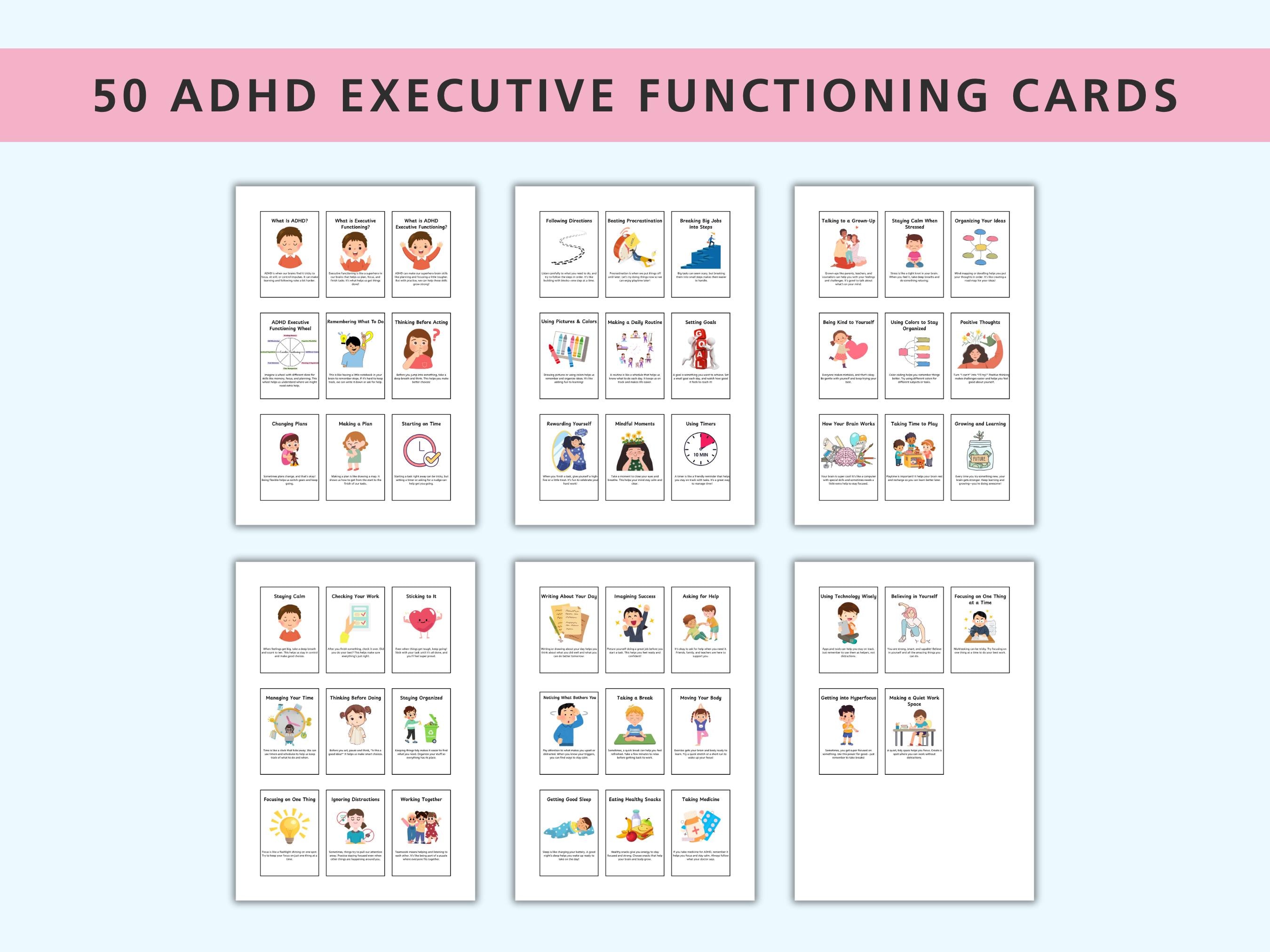 ADHD Executive Functioning Printable Bundle, 50 Visual Cards + 25 ...