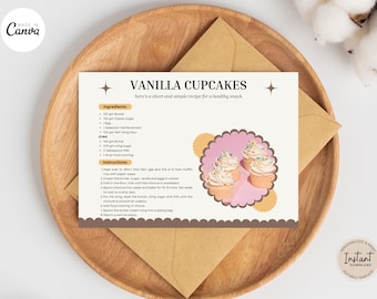 Plantilla de tarjeta de receta editable, tarjetas de recetas imprimibles, plantilla de receta minimalista, tarjeta de receta moderna, tarjetas de recetas para despedida de soltera