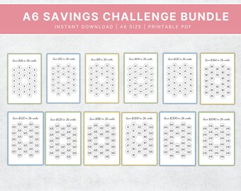 A6 Savings Challenge Tracker Bundle, Money Trackers, A6 Cash binder & Envelope, A6 Saving Funds, Printable Savings Challenge, PDF