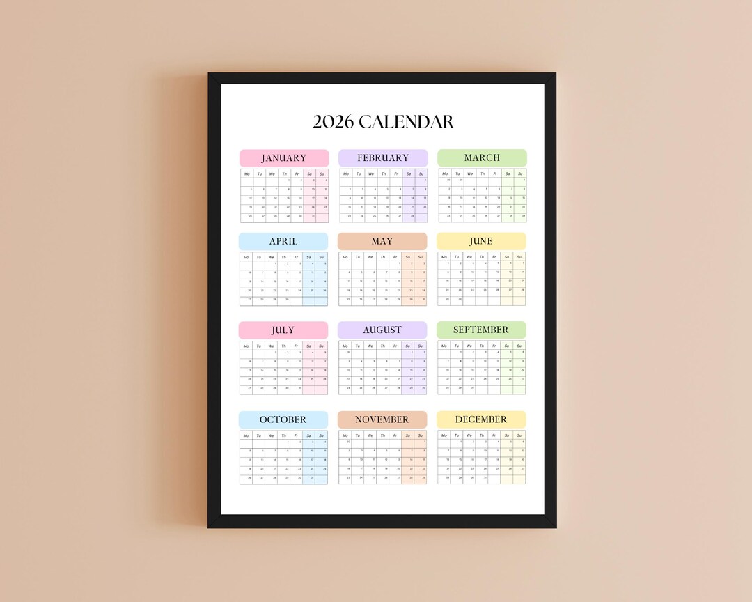 2026 Year at A Glance Wall Calendar, Large Printable Poster Calendar ...