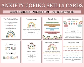 50 Anxiety Coping Skills Cards Printable, Mental Health Worksheets, Therapy Flashcards, Calming Techniques, Stress Relief Activities