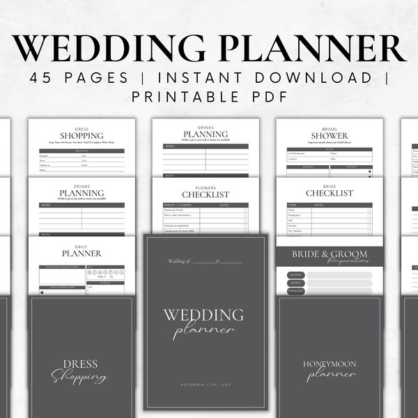 Wedding Planner Printable Template, Wedding Digital Planner, Wedding Binder, Wedding planning checklists, Wedding Itinerary pdf