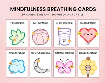 Mindfulness Breathing Cards For Kids, Mindful Breathing Activities, Techniques for Calming Anxiety with Breathing Cards, Instant Download