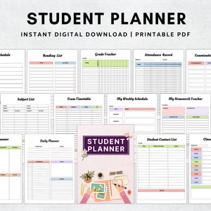 Printable Student Planner Bundle, Adhd Study Planner,  Academic Planner Undated, High School Planner, Productivity Project Planner PDF