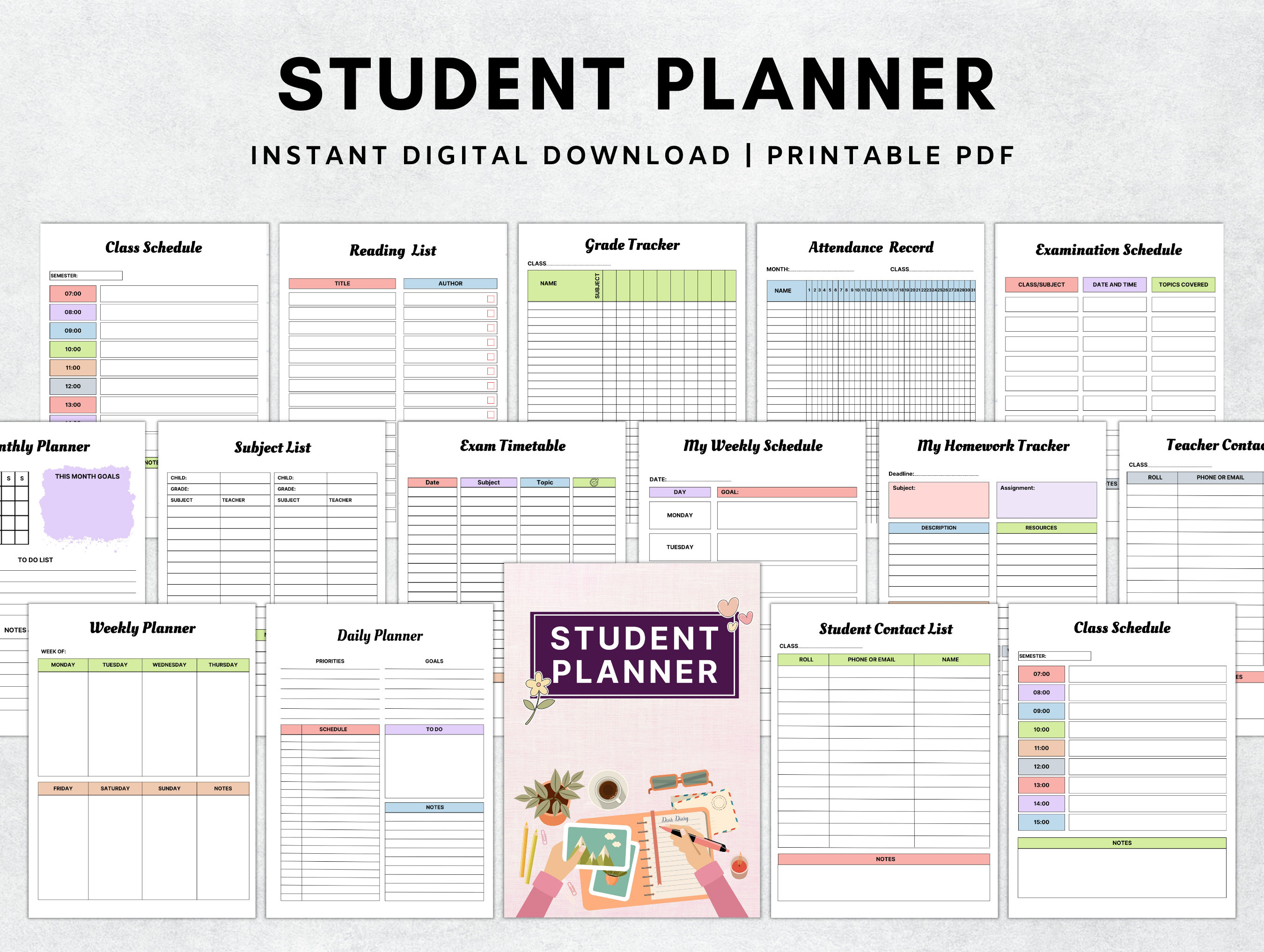 Printable Student Planner Bundle, Adhd Study Planner, Academic Planner ...