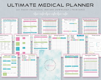 Medical Planner Printable , Healthcare Planner, Medication Tracker, Medical Binder, Blood Pressure Log, PDF A4, Letter, A5