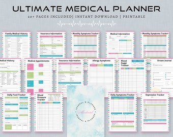 Medical Planner Printable , Healthcare Planner, Medication Tracker, Medical Binder, Blood Pressure Log, PDF A4, Letter, A5