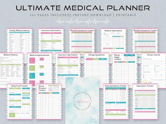 Medical Planner Printable , Healthcare Planner, Medication Tracker, Medical Binder, Blood Pressure Log, PDF A4, Letter, A5