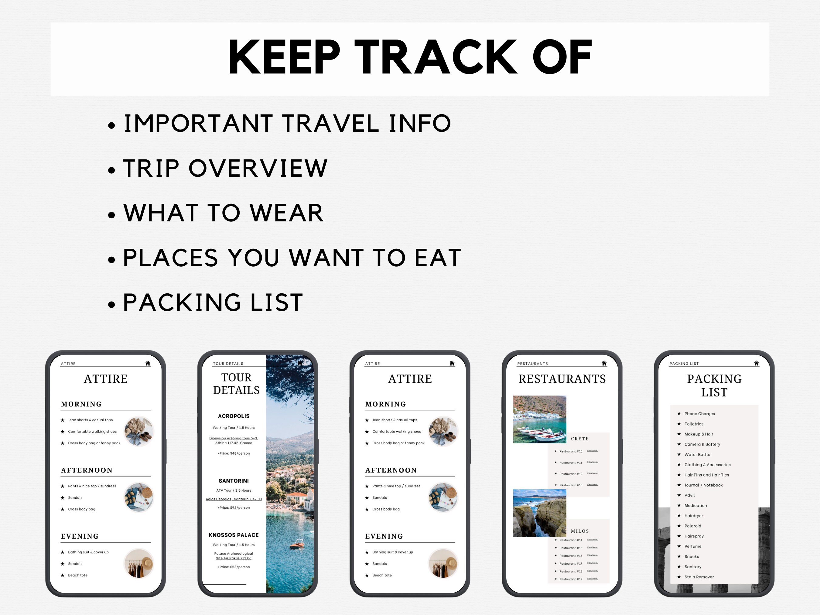 Digital Travel Itinerary Template, Vacation Planner Template ...