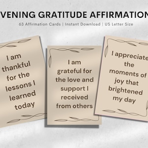 Tarjetas de afirmación de gratitud nocturna imprimibles, tarjetas de afirmación digitales, tablero de visión, baraja de tarjetas de afirmación, tarjetas de afirmación positiva