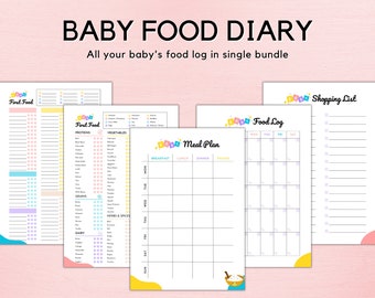 100 Baby first food, Baby food diary,Baby Food Tracker, Baby Food Log, Baby food chart, Toddler food chart, A4, Letter, A5 Instant Download