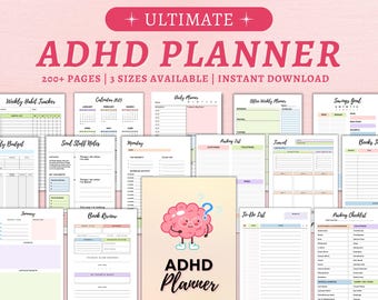 Planificador para adultos con TDAH, planificador imprimible para TDAH, planificador de productividad para TDAH, planificador digital para TDAH, planificador diario para TDAH, planificador de vida para TDAH en formato PDF