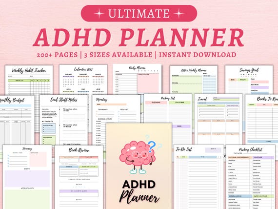 Adhd Planner Adult, Adhd Planner Printable, ADHD Productivity Planner, adhd digital planner, adhd daily planner, adhd life planner PDF