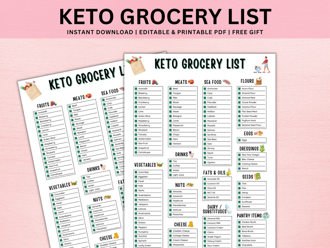 Keto Grocery List Printable Keto Food List Keto Tracker Low - Etsy